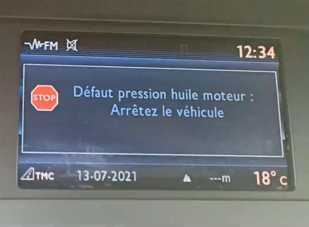 message erreur pression huile